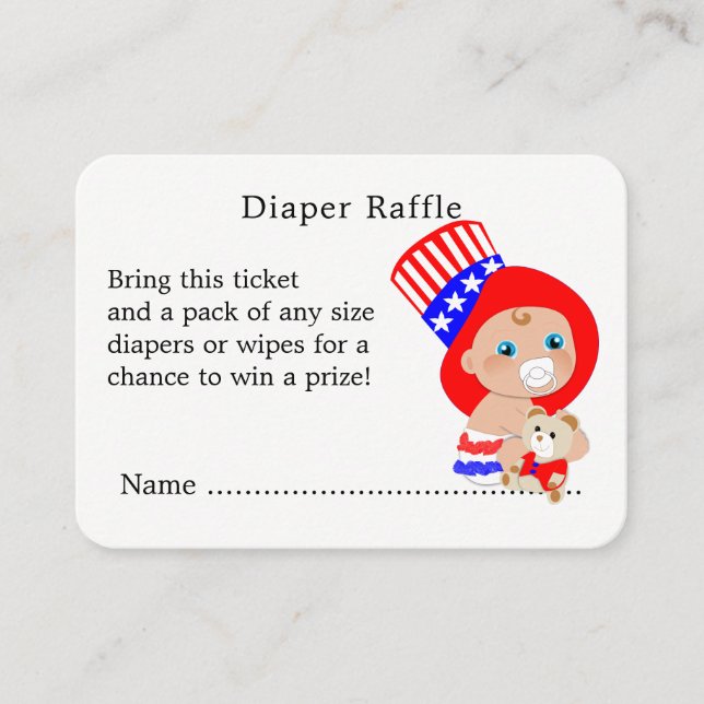 Baby Shower Patriotic Red White Blue Diaper Raffle Enclosure Card (Front)