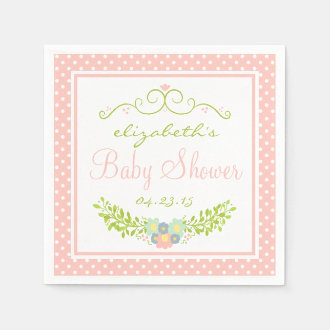 Baby Shower Peach Floral Napkin (Front)