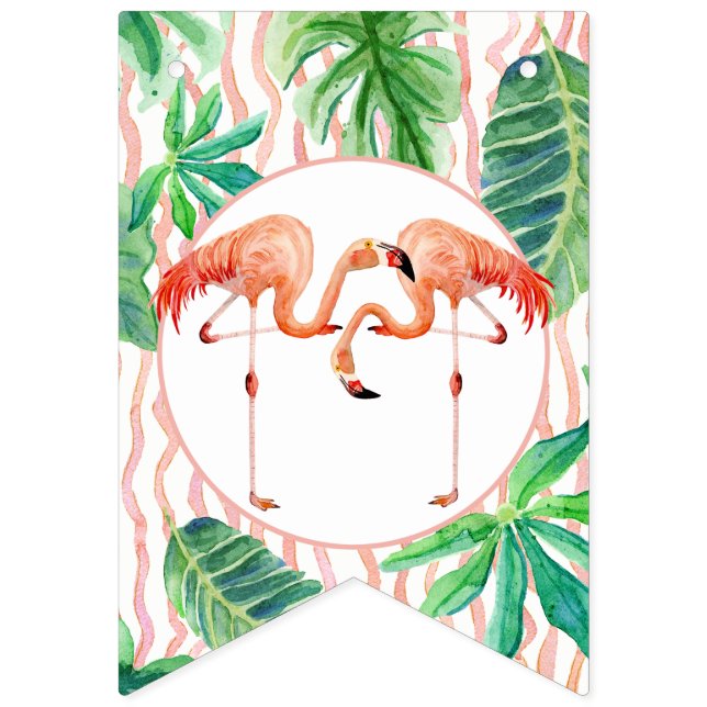 Baby Shower Pennant Bunting Flamingo Leaf Stripe Bunting (First Flag)