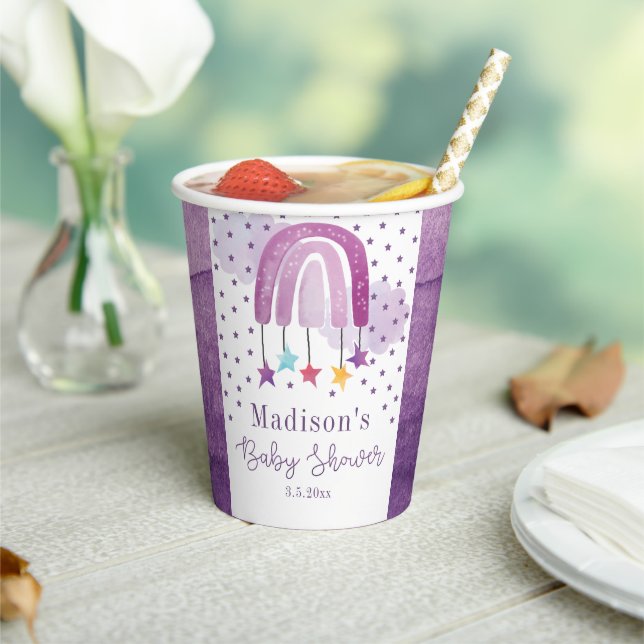 Baby Shower Personalised Purple Rainbow  Paper Cups (Insitu)