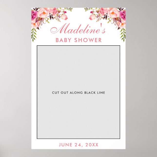 Baby Shower Photo Booth Prop | Pink Floral Poster (Front)