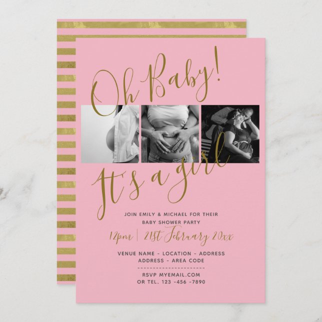 Baby Shower Photo Collage Invitation BLUSH PINK (Front/Back)