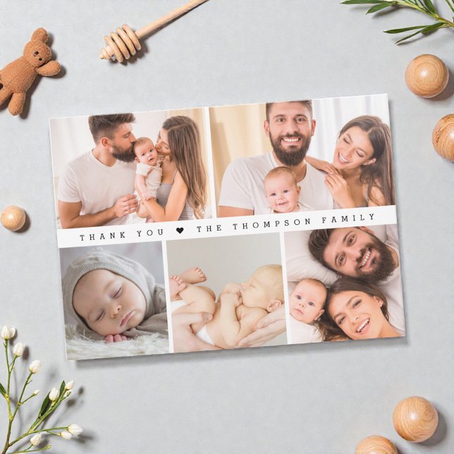 Baby Shower Photo Collage Simple Thank You Card (Simple photo collage, baby shower thank you family card.)