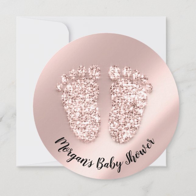 Baby Shower Photo Confetti Foot Feet Gold Invitation (Back)