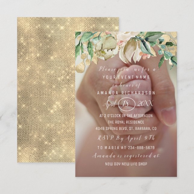 Baby Shower Photo  Flowers Brunch Mint Green Invitation (Front/Back)