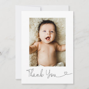Baby Shower Photo Heart Modern Script  Thank You Card