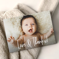 Baby shower photo Love and Thanks handlettering