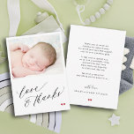 Baby shower photo love and thanks thank you card<br><div class="desc">Minimalist stylish chic baby shower elegant hand lettered calligraphy script personalised small thank you note card template with your photo,  custom text,  and signature on both sides.</div>