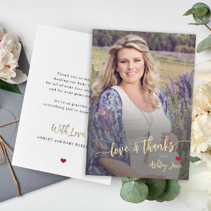Baby shower photo modern love and thanks script thank you card