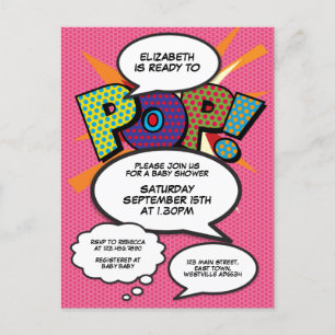 Baby Shower Photo Modern Pink Fun Comic Invitation Postcard