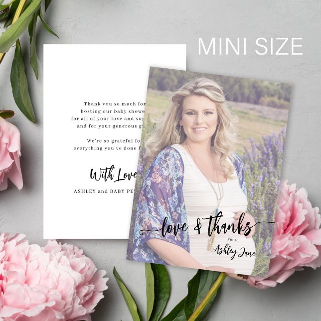 Baby shower photo modern script thank you card (Creator Uploaded)