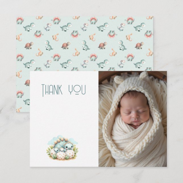 Baby Shower Photo Thank You Note Dinosaur Dino Card (Front/Back)