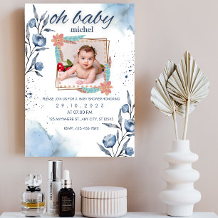  baby shower photo watercolor neutral invitation