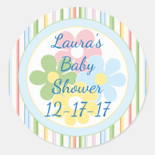 Baby Shower "Picnic Stripes/Floral 1 1/2" or 3" Classic Round Sticker