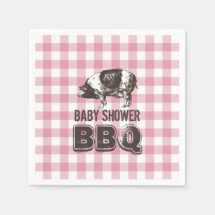 Baby Shower Pig Roast BBQ Pink Gingham Napkin