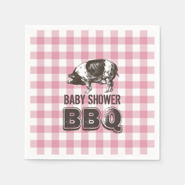 Baby Shower Pig Roast BBQ Pink Gingham Napkin (Front)