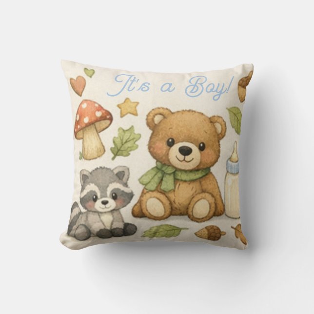 Baby Shower Pillow Boy Bear | It's a Boy (Front)