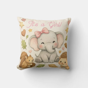 Baby Shower Pillow Girl Elephant It's a Girl