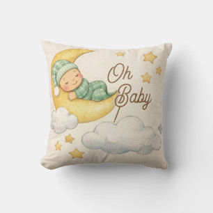 Baby Shower Pillow, Oh Baby, Boy, Moon   Gift Cushion