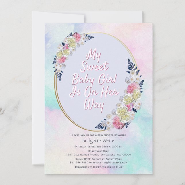 Baby Shower Pink and Blue Floral Watercolor Invitation (Front)