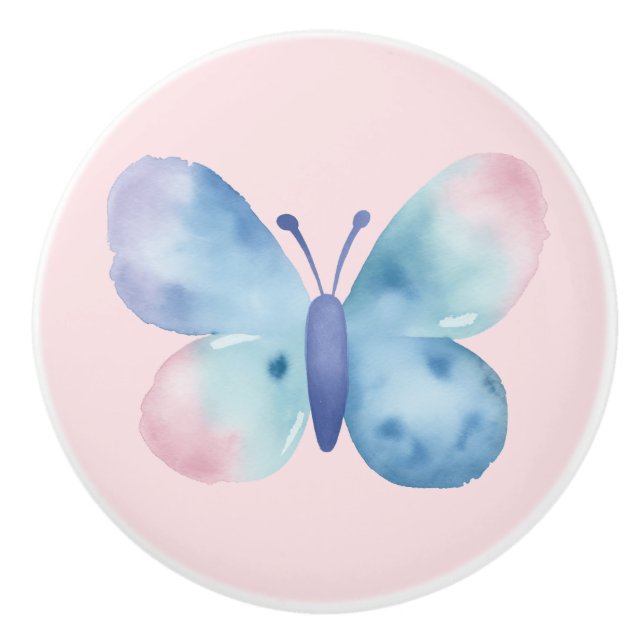 Baby Shower, pink and blue watercolor butterfly Ceramic Knob (Front)