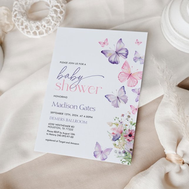 Baby Shower Pink and Purple Butterflies Invitation (Creator Uploaded)