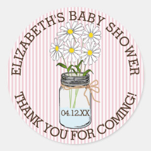 Baby Shower Pink and White Stripes Mason Jar Classic Round Sticker