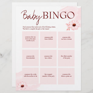 Baby shower pink bingo game personalised template custom letterhead