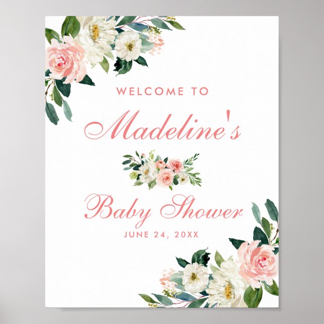 Baby Shower Pink Blush Floral Welcome Poster (Front)