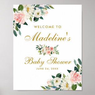 Baby Shower Pink Blush Gold Floral Welcome Poster