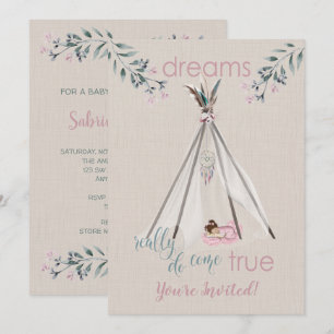 Baby Shower  Pink  Boho Tipi DreamCatcher Invitation