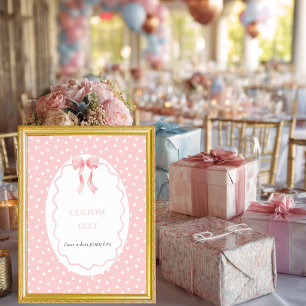 Baby Shower Pink Bow Dots Baby Girl Table Sign