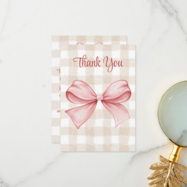 Baby Shower Pink Bow Themed Custom  Thank You Card (Front/Back In Situ)