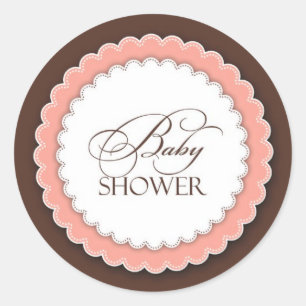 Baby Shower Pink/Brown Classic Round Sticker