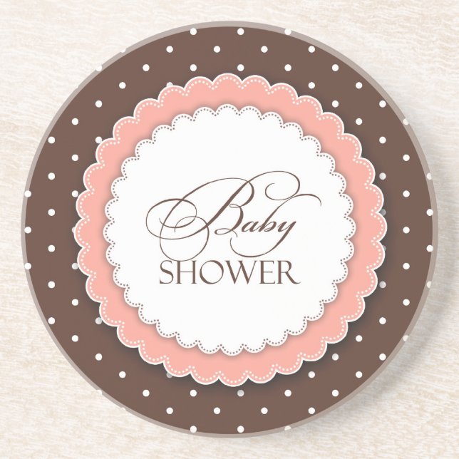 Baby Shower Pink Brown Coaster (Front)