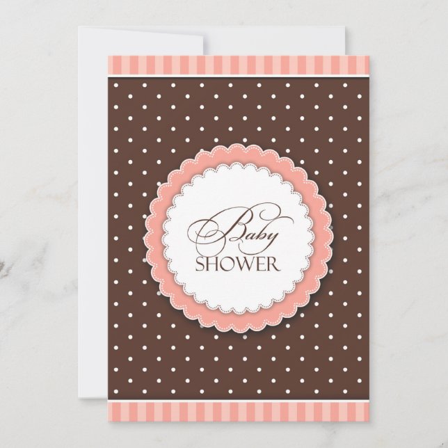 Baby Shower Pink Brown Flat Invitation (Front)