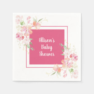Baby Shower Pink Coral Gold Floral Watercolor Napkin