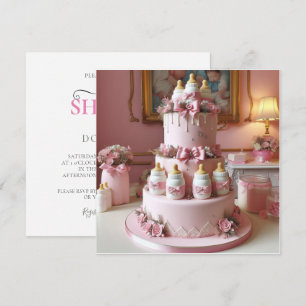 Baby Shower Pink Decorated Cake with Baby Bottles Invitation
