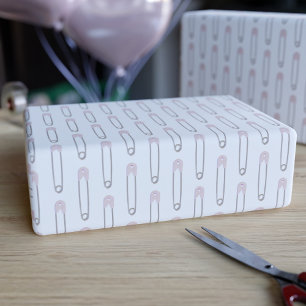 Baby Shower Pink Diaper Pins Wrapping Paper