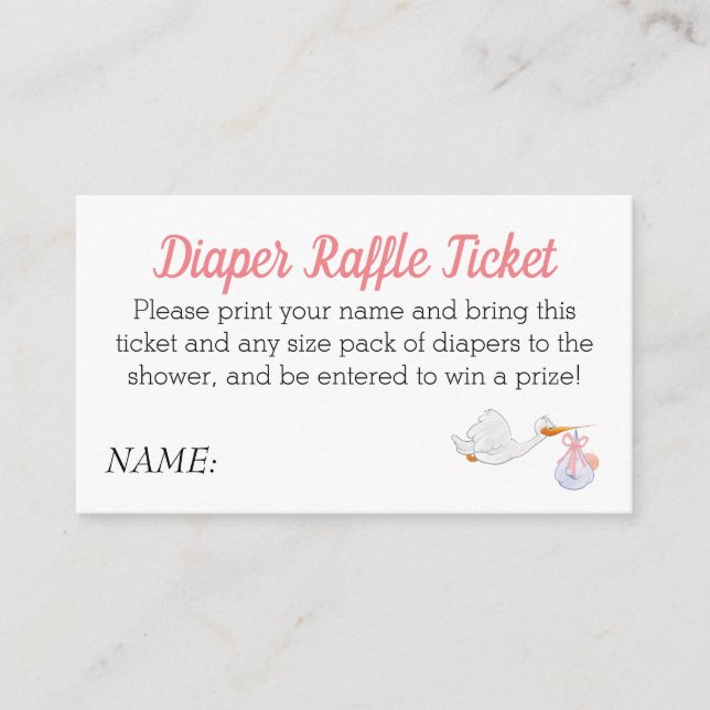 Baby Shower Pink Diaper Raffle Stork Baby Girl Enclosure Card (Front)