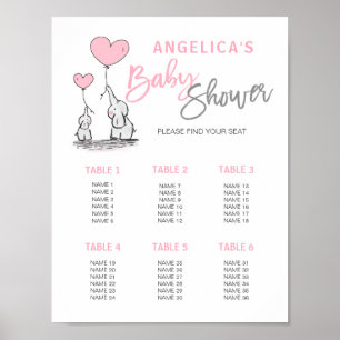 BABY SHOWER Pink Elephant Girl Seating Chart