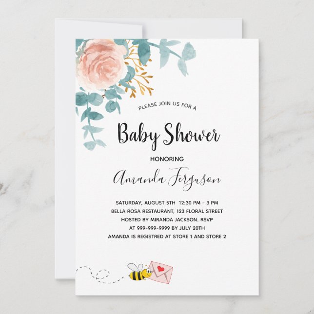 Baby Shower pink floral greenery cute mum to bee Invitation (Front)