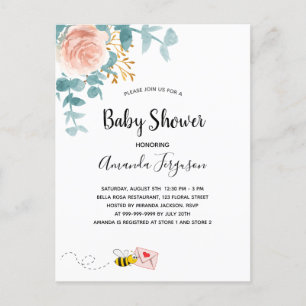 Baby Shower pink floral greenery mum to bee Postcard