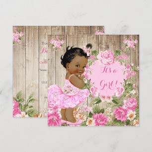Baby Shower Pink Floral Rustic Wood Girl Ethnic Invitation