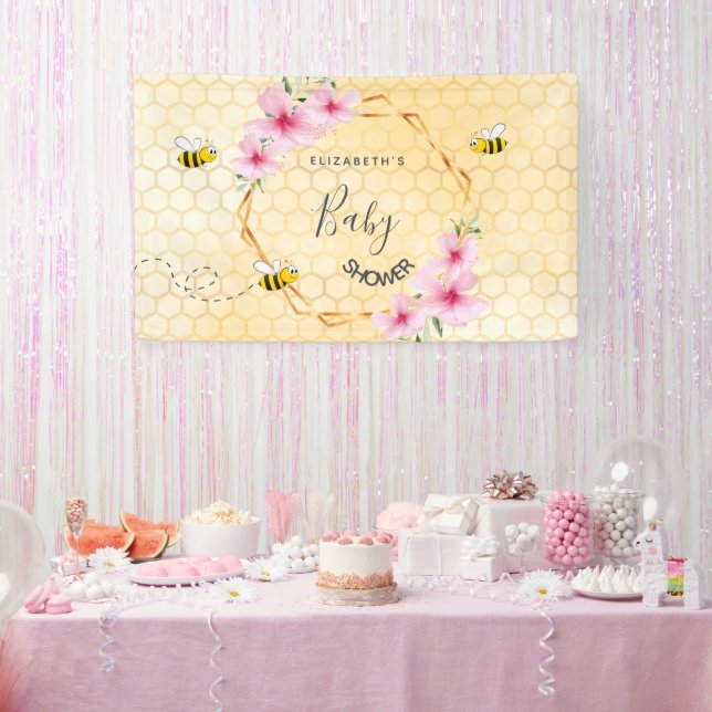 Baby Shower pink florals honeycomb mum to bee Banner (Party)