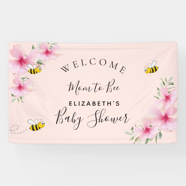 Baby Shower pink florals rose gold girl mum to bee Banner (Horizontal)