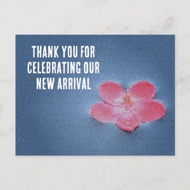Baby Shower Pink Flower Blue Water Guest Thank You Postcard (Front)