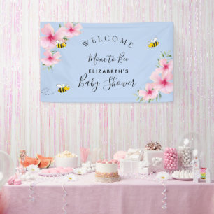 Baby Shower pink flowers boy blue mum to bee Banner