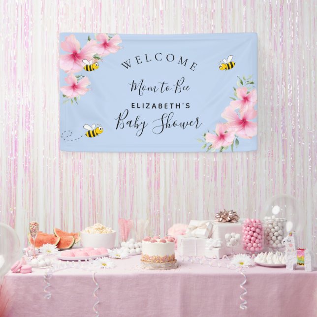 Baby Shower pink flowers boy blue mum to bee Banner (Party)