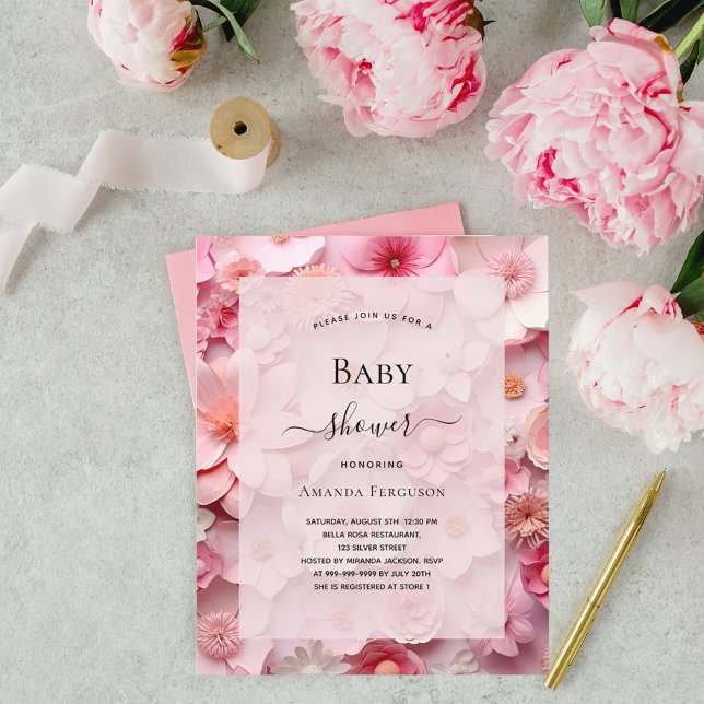 Baby Shower pink flowers girl budget invitation (Creator Uploaded)